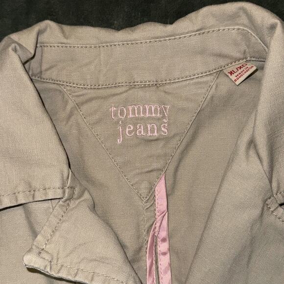 Vintage Y2K Tommy Jeans Blazer Jacket Women's XL Khakhi Stretch Button Front ‘05 - Picture 7 of 10